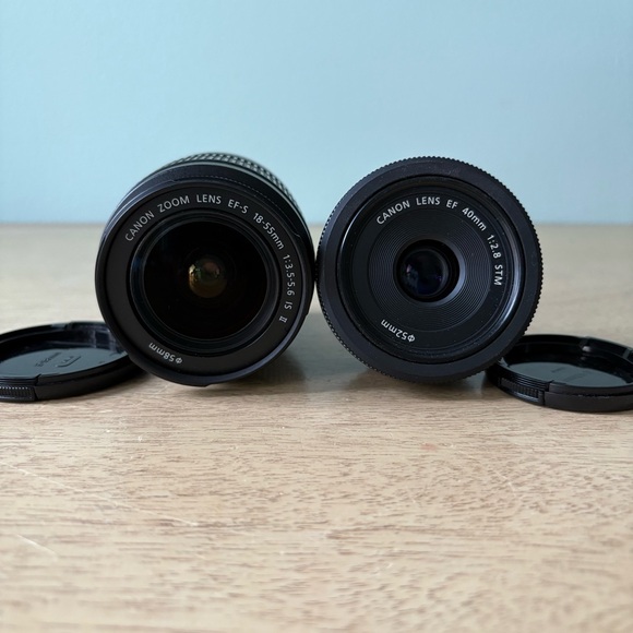 2 LENS CANON LOT: EF-S 18-55MM ZOOM + EF 40MM f/2.8 STM PANCAKE W/ ALL CAPS - Picture 1 of 5